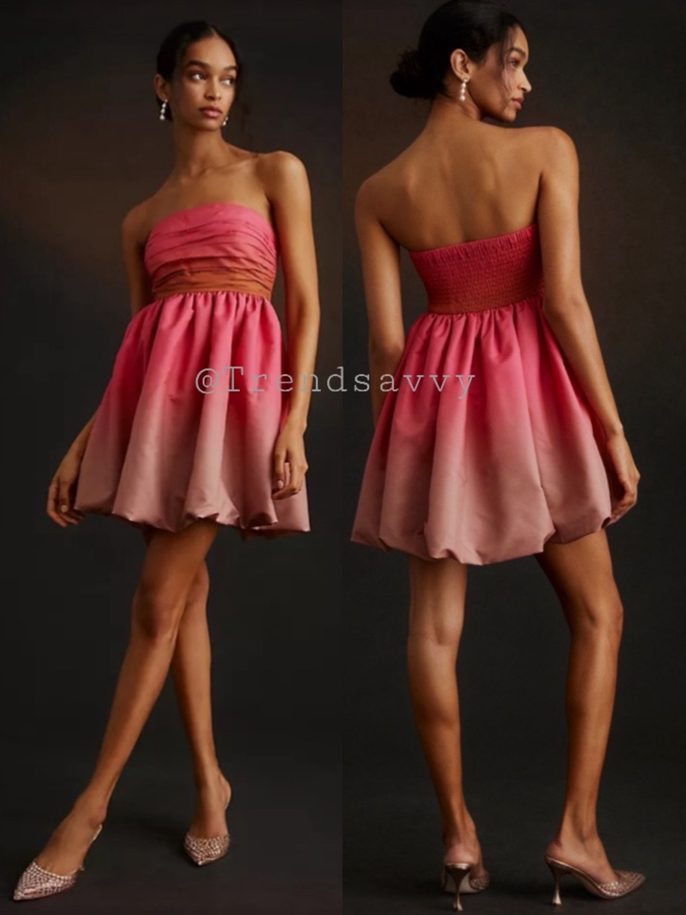 Anthropologie Vineet Bahl Pink Ombre Strapless Bubble Mini Dress Cocktail Party